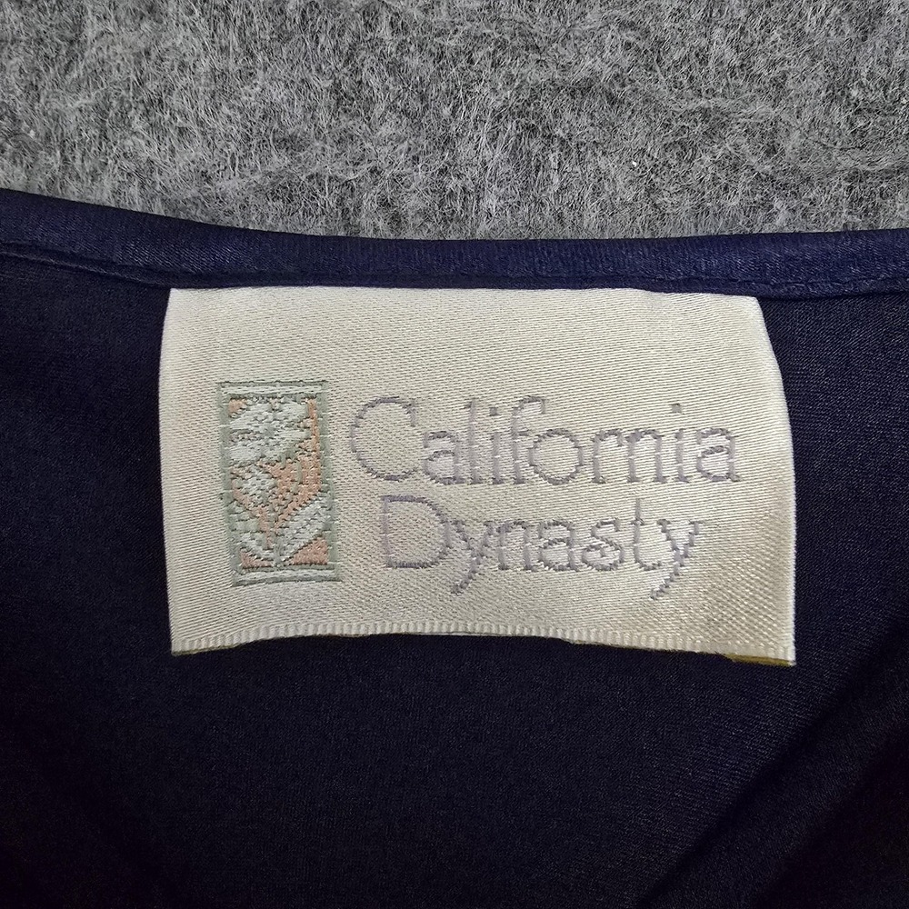 Vtg California Dynasty Nightgown Womens M Navy Satin Rose Chemise Slip Dress - Picture 4 of 13